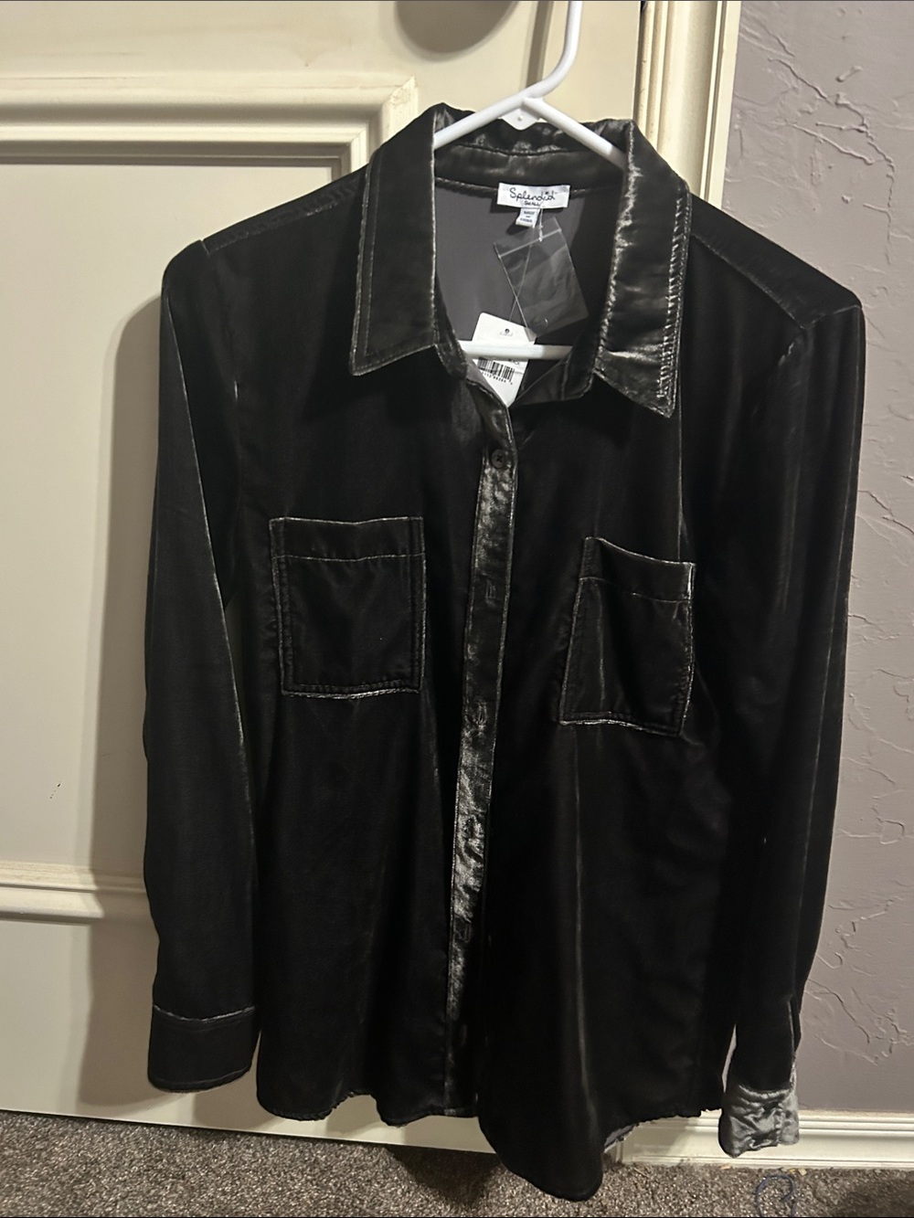Splendid Smoky Gray Velvet Button Down Shirt Size Small Long Sleeve